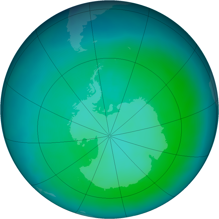 Antarctic ozone map for January 2012
